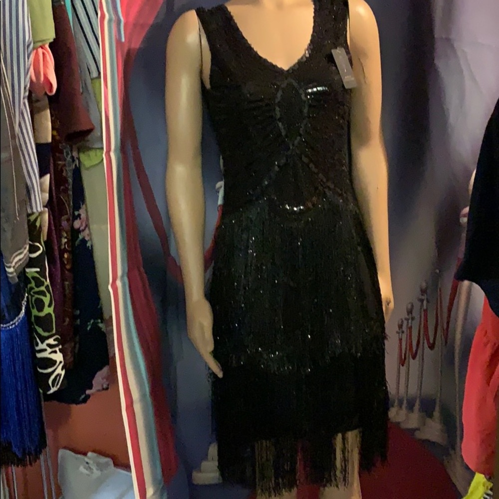 New Black sequin Dress With sequin fringe size 10